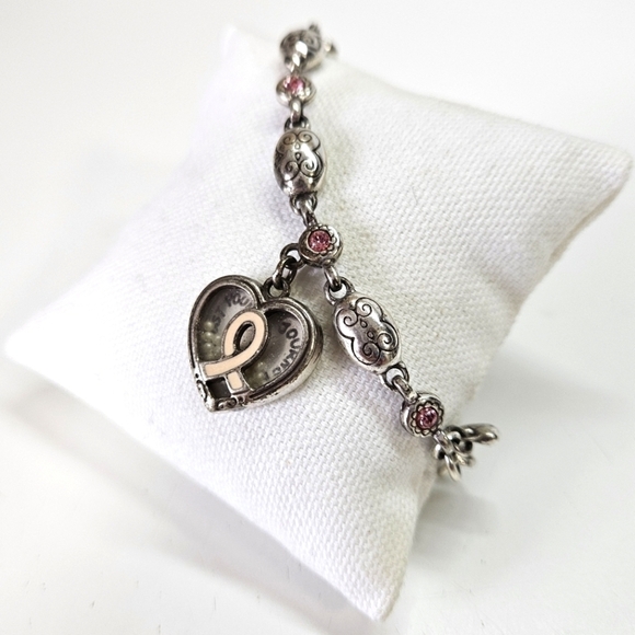 Brighton Power of Pink Bracelet Love Heals Link Silver Tone Breast Cancer Ribbon - Picture 1 of 8